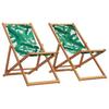 Vidaxl Folding Beach Chairs 2 Pcs, Leaf Pattern Fabric And Wood