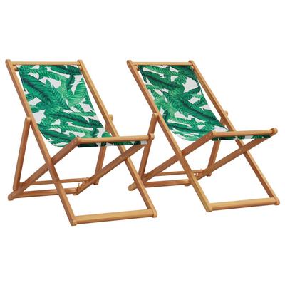 Vidaxl Folding Beach Chairs 2 Pcs, Leaf Pattern Fabric And Wood