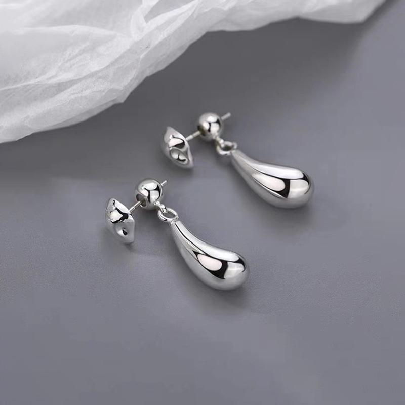 Real 925 Silver Irregular Beans Water Droplet Stud Earrings For Women Classic Fine Jewelry Exquisite Accessories