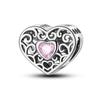 Copper Cute Pink Flowers Heart Pendant Beads Fit 4Mm Hole Diamete Charm Bracelet For Women Diy Jewelry Making Gift