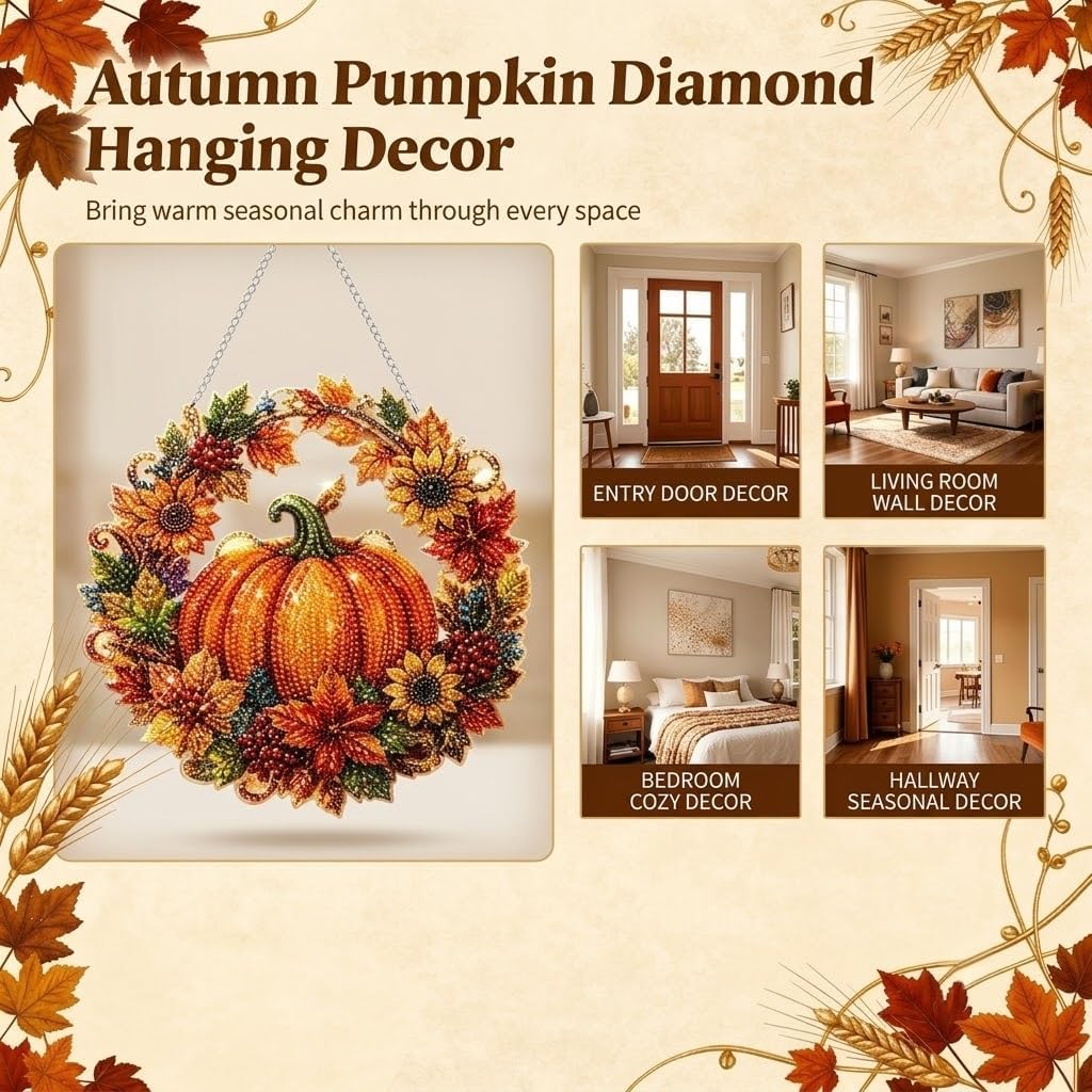 DIY Herbst Ernte Kürbis Sonnenblume Diamantmalerei Hängeschild Schmuck Set Acryl Fenster Wand Hängende Dekoration für Haus Garten Thanksgiving