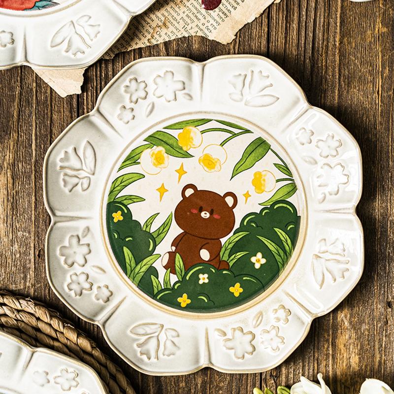 8.4inch Ceramic Dinner Plate Vintage Floral Cake Dessert Dishes Snack Plates Household Dinnerware For Coffee Shop