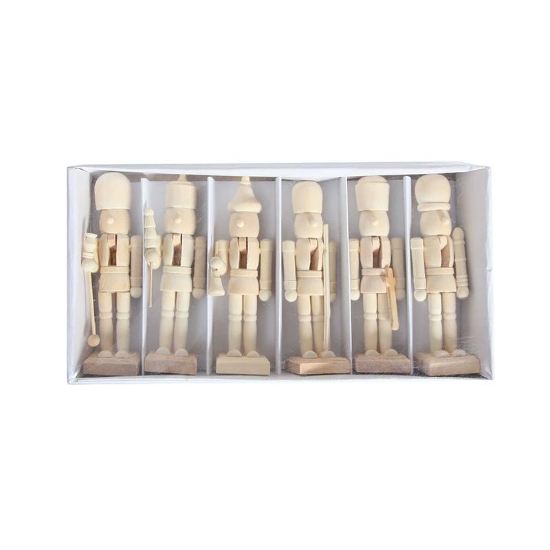 6Pcs/Set Wooden Nutcracker Diy Puppets Doll Toy Christmas Pendant Ornament Holiday Figurines Gift