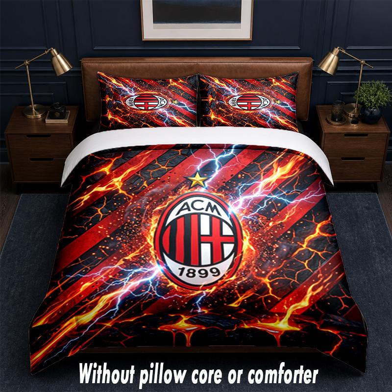 Set Biancheria da Letto AC Milan Design 1 Copripiumino + 2 Federe Morbido Traspirante Biancheria da Letto per la Casa