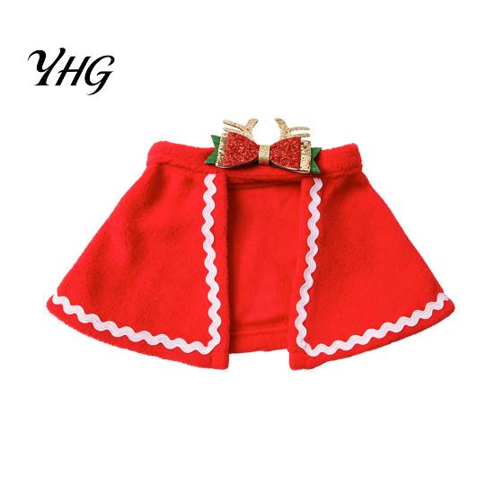 Pet Christmas Cape with Bow, Red Cloak for Small Medium Dogs & Cats, Dog Holiday Outfit White Wavy Trim, Festive Costume Apparel Pets