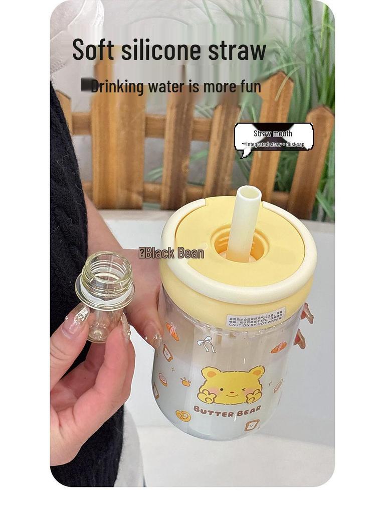 Cartoon Cute Bear Straw Water Cup for Girls - Large Capacity, Trendy Design