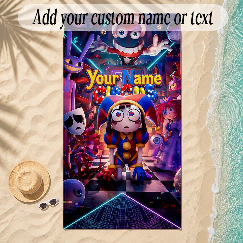 Beach TowelThe Amazing Digital Circus Custom Name Text Personalized Soft Towel for Beach Pool Indoor Home Decor Gift
