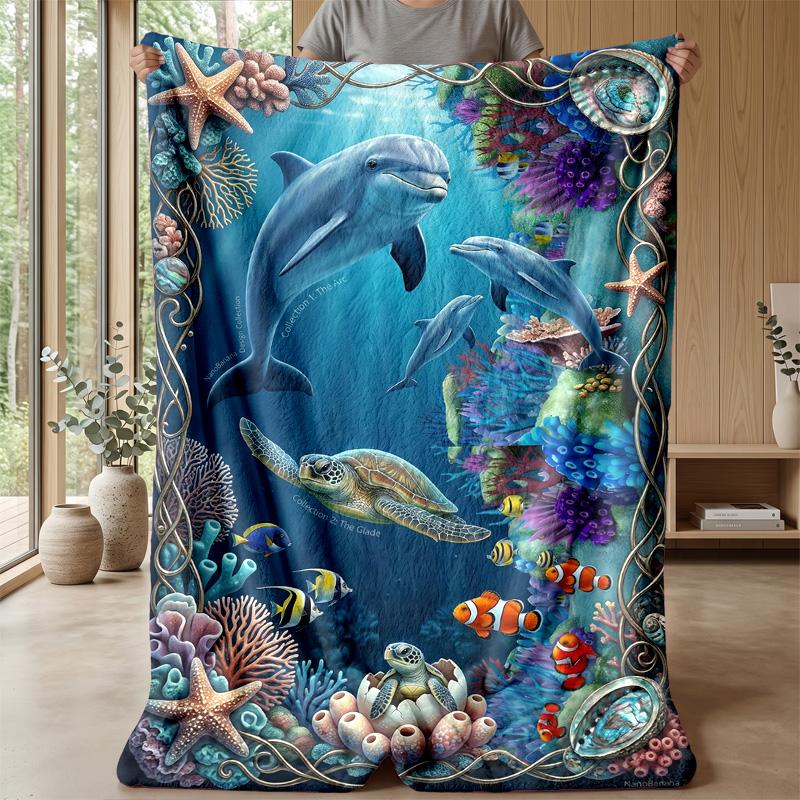 Underwater Marine Life 1 Theme Blanket Lightweight Warm Flannel Blanket Decorative Throw Blanket for Home Decoration