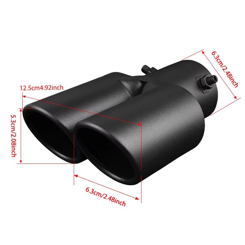 1pcs Universal Car Dual Outlet Exhaust Tip Stainless Steel Black Exhaust Tips Muffler Tail Double Pipe Tube Tips Car Accessories