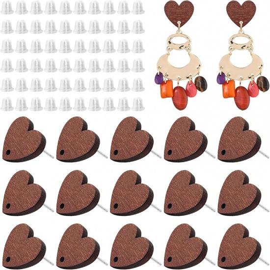 Oubaka 60pcs Wooden Earrings Posts for Jewelry Making Wood Earring Findings Wood Stud Earring Findings Trapezoid Wood Earring Studs with 100pcs Ear