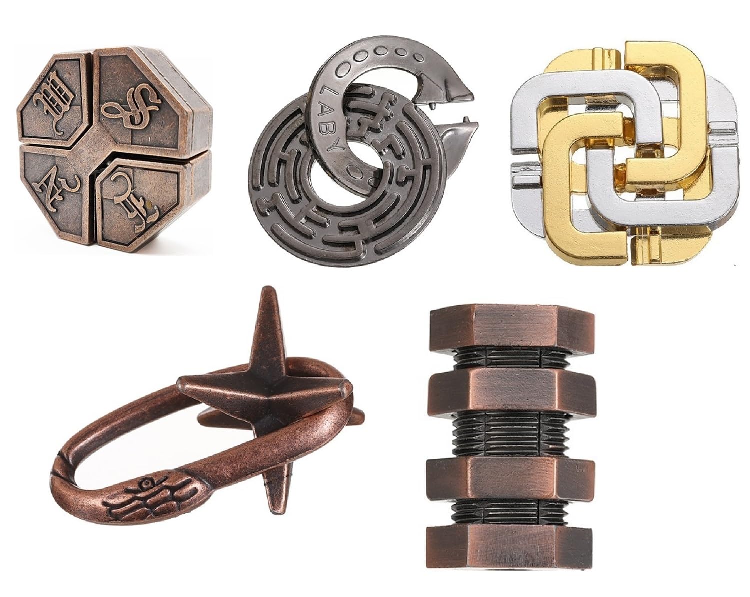 

DIFEIUKI Головоломка Уровни сложности 3D Металл Китайский для взрослых и Время головоломки Мозг Мозг Образовательный Фокус Подарок Кольца, Набор из 5 штук, 4-10,