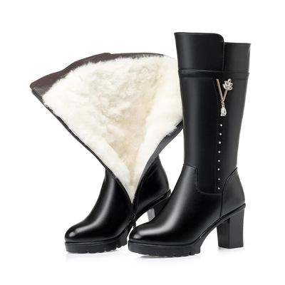 Mode Hochwertige Damen Winterstiefel Echtes Leder Damenstiefel Warme Wollstiefel mit hohen Absätzen Damen Trend Reitstiefel Damen