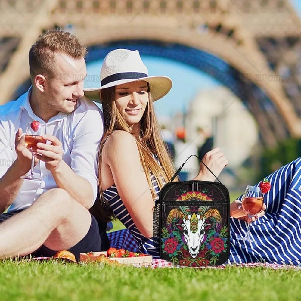 Psychedelic Goat Skull Art Lunch Bag for Women/Men Gym Hiking Picnic Travel Beach, Multi-Purpose Polyester Gourmet Lunch Box