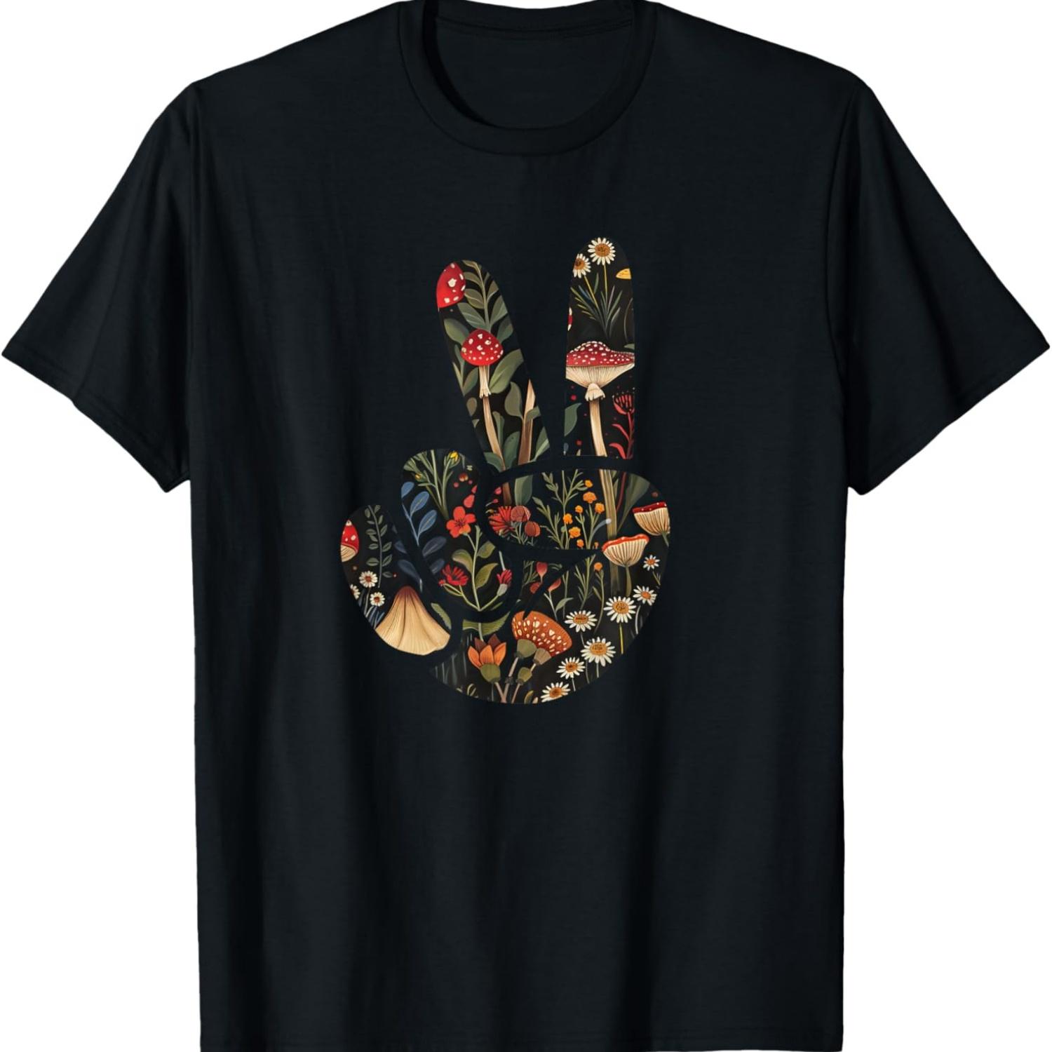 

Natural Silhouette Forest Meadow Cottagecore Peace Sign Hand T-Shirt(22) S чёрный