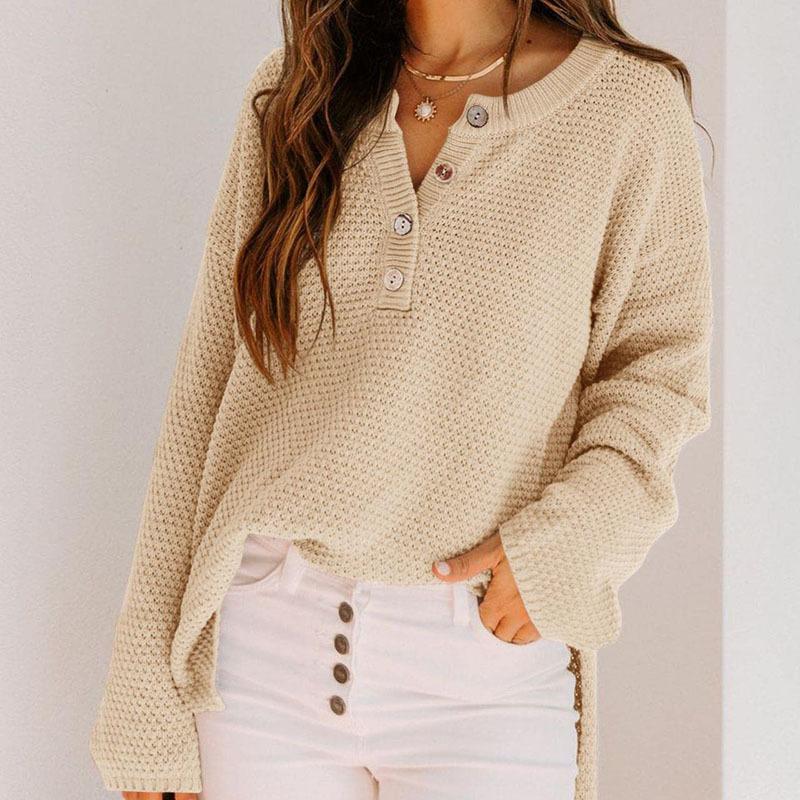 European and American Autumn/winter New Women's Half-cardigan Knit Sweater, Buttoned Open-front, Casual Loose Solid-color Sweater for Women