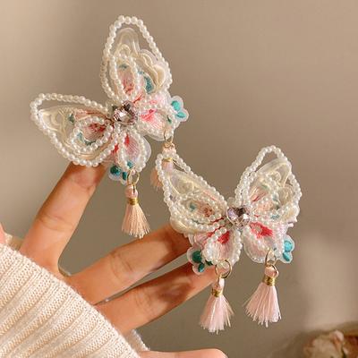 Fabric Pearl Butterfly Fringed Hairpin Women's Fashion Light Luxury Side Duck Bill Clip Sweet Versatile Hair Accessories Headgear