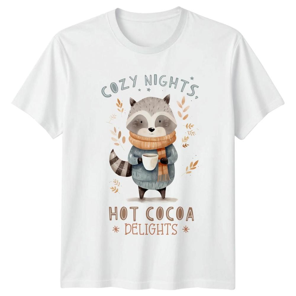 Cozy Nights Hot Cocoa Delights TShirt Raccoon Hot Cocoa Winter Animal S