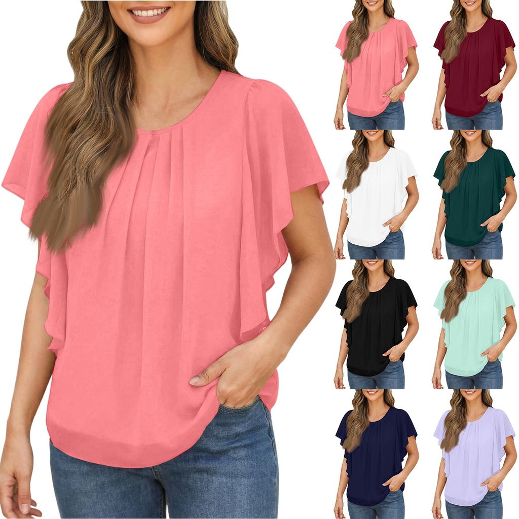 Damska modna elegancka bluzka casual z krótkim rękawem