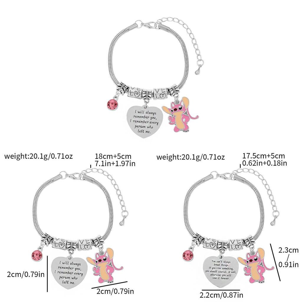 Stitch Cartoon Charm Bracelet Zinc Alloy Love Heart Pendant For Men Women Gift