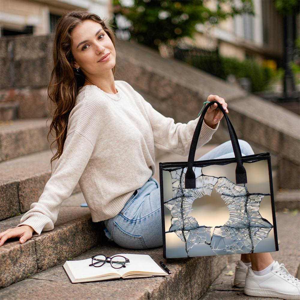 Trendy Cracked Mirror Printed Tote Bag Fashion Durable Casual Daily Carry Shoulder Handbag for Shopping Travel Outdoor Use