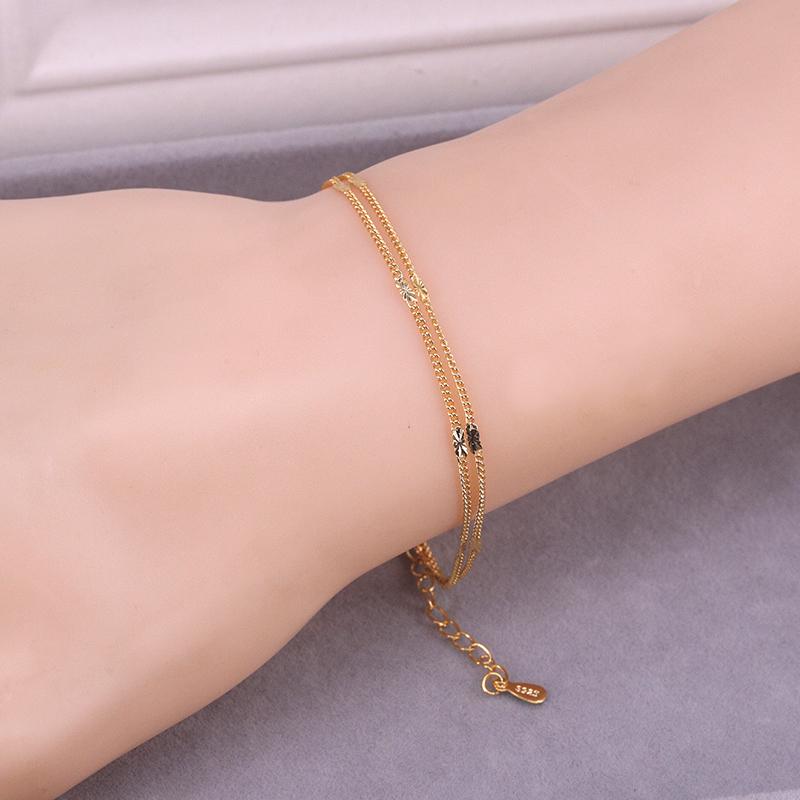 S925 Sterling Silver Double Layers Jednoduchý náramek pro ženy Temperament Elegantní Sweet Link Řetízkový náramek Šperky