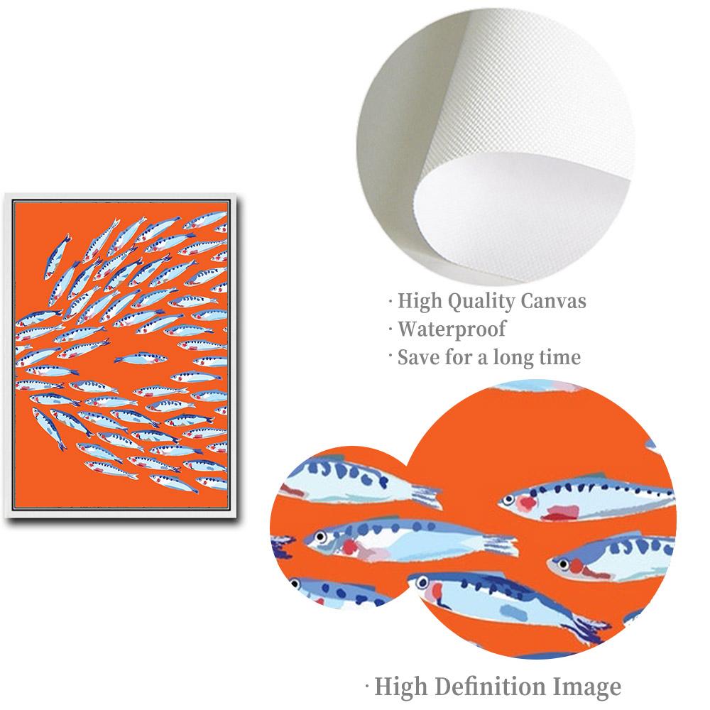 Fish Shaul Nautical Orange Wall Art Canvas Painting Sunshine Rainbow Wave Posters And Prints Wall Pictures For Living Room Decor