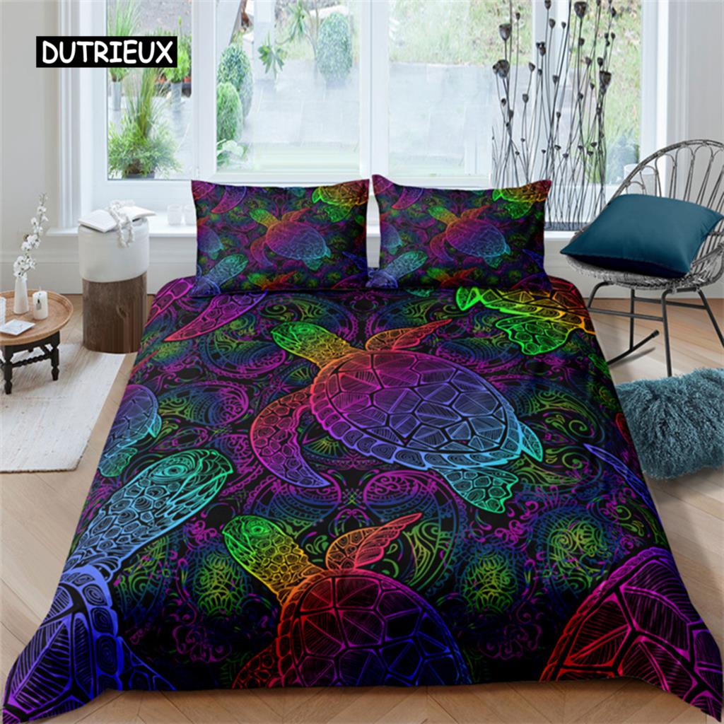 Exotic Sea Turtle Duvet Cover Microfiber Marine Life Geometric Comforter Cover 3D Ocean Theme Bedding Set Double Twin King Size