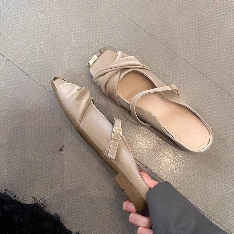 Baotou Half Slippers Women's 2025 Summer New Outer Wear French Height Increase with Skirt One Pedal Single Shoes Temperament Sandals