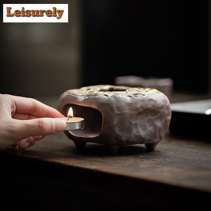 Retro Gilded Old Rock Mud Tea Warmer Holder Candle Heater Stove Kettle Stand Baked Milk Jar Carbon Furnace Drinkware Supplies