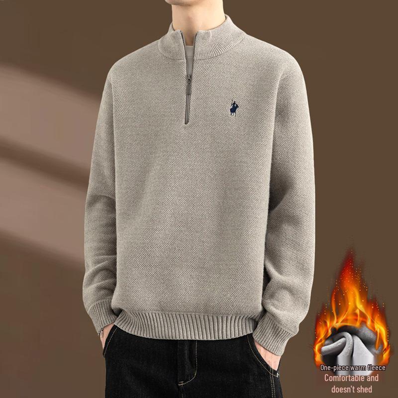 

KM1319 Men s Half-High Collar Zipper Sweater Base Layer Velvet Knitwear M світло-сірий колір