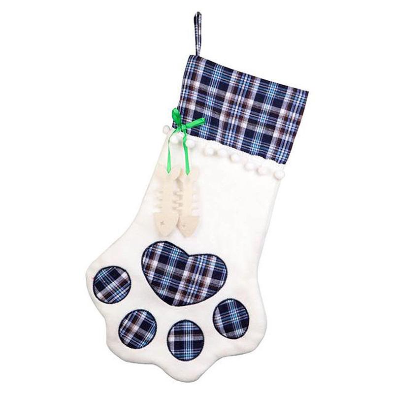 Handmade Dog Paw Plaid Christmas Stocking Gift Bags