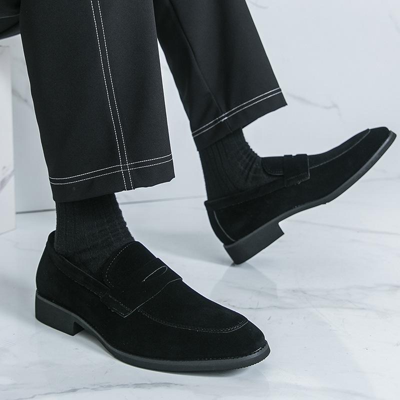 Men's Frosted Velvet Loafers: Large Size, British Style, Formal Business Leather Shoes