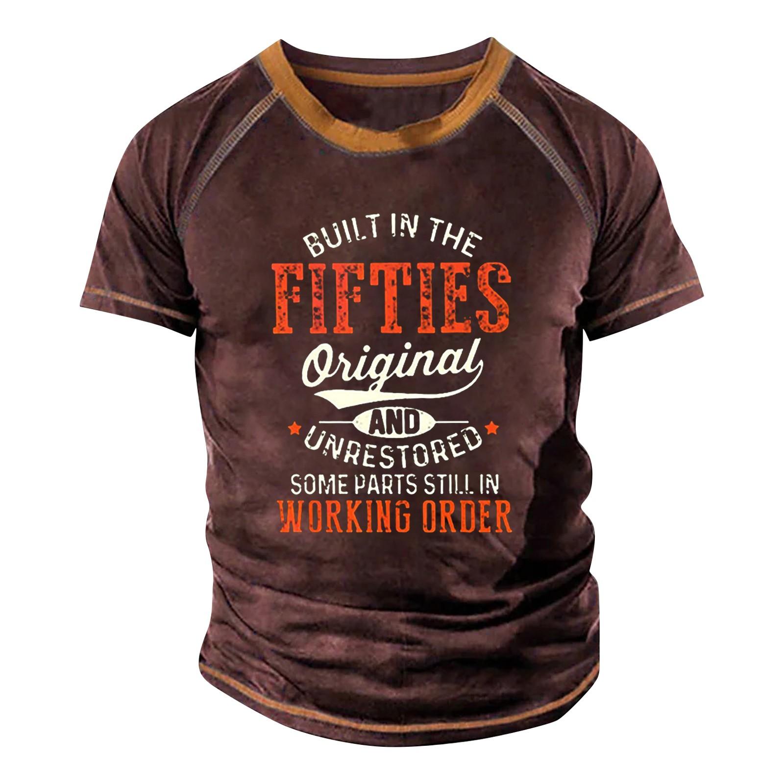 

(SU)Мужская футболка реглан в стиле ретро с коротким рукавом и круглым вырезом с буквенным принтом, топы