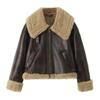 Winter Women Streetwear Faux Lamb Leather Fur Short Jacket with Belt Moto Biker Thick Warm Sheepskin Coat Outwear