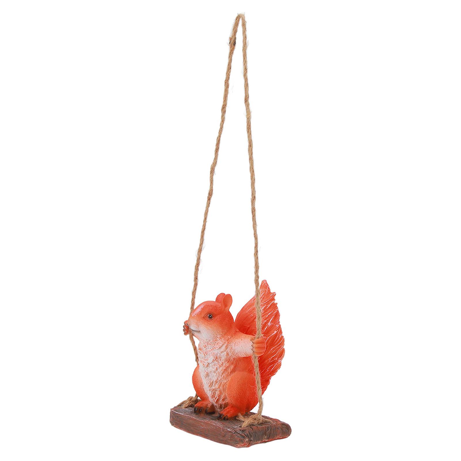 Hanging Squirrel Statues Garden Decor Cute Swing Squirrel Sculpture Outdoor Patio Ornament Animal Resin Figurine Red