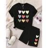 Summer Baby Girls Clothes Set Kid Sweet Heart Printed T-shirts and Shorts 2 Pieces Suit Children Short Sleeve Tracksuits