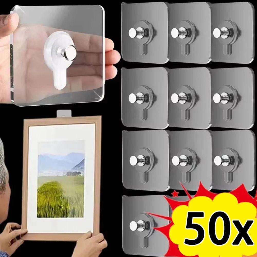 10-50 Pièces Crochet Transparent pour Cadre Photo Étagère de Suspension d'Image sans Perçage pour Cadre Photo Horloge