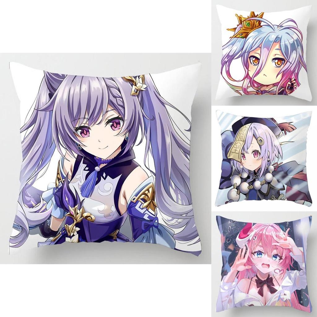 Genshin Impact Cartoon Cushion Cover Soft Polyester Peachskin Pillow Case For Home Decor