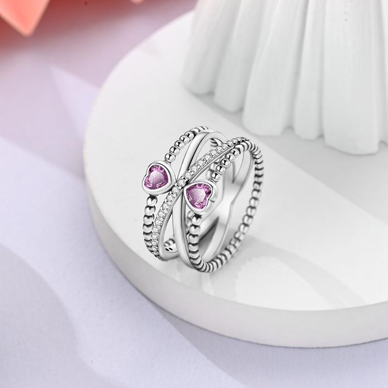 Charms Spring 925 Silver Color Rings Pink Heart Shaped Zircon Cat Rings for Woman Fine Romantic Wedding Engagement Jewelry Gifts