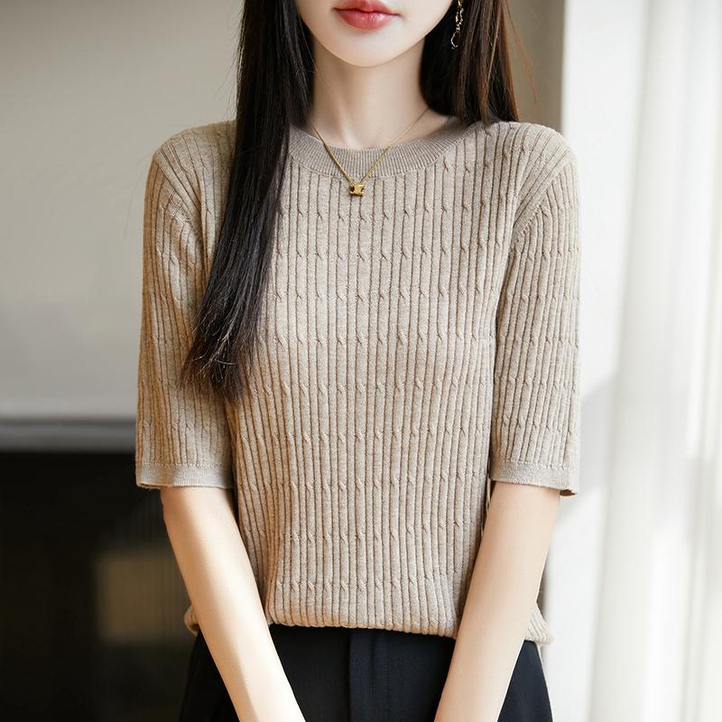 

Всесезонный женский свитер из 50% шерсти и 50% шелка | Легкий теплый свитер из смеси | Роскошный трикотаж из кашемира и шелка M коричневый