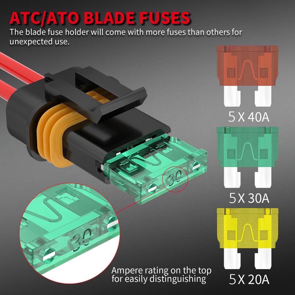 Inline Fuse Holder 12V ATC/ATO Blade Fuse Holder with 20 Amp 30 Amp 40 Amp Inline Fuse Holder for Vehicle