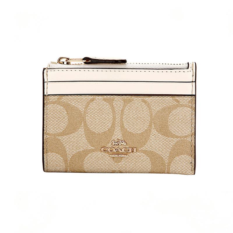 COACH Skinny 11 presbyopia coated canvas with leather card holder clutch card holder mini women s white with khaki белый