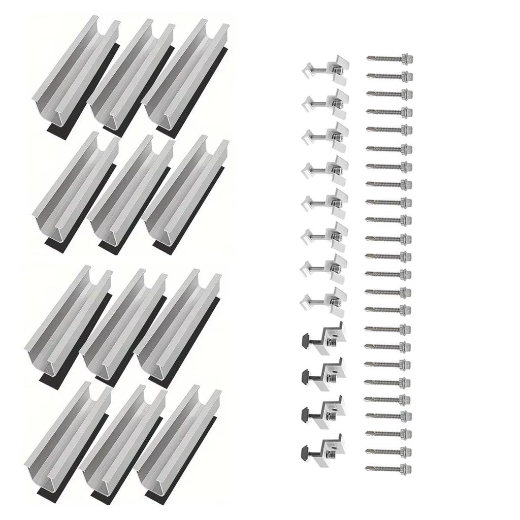 14/12/10/6pcs Solar Panel Mounting Brackets Mid and End Clamps and Rails Kit for Roofing Solar Panels of Multiple Sized