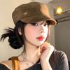 Maillard Brown Suede Flat-top Berets Cap for Women Spring and Autumn Casual Versatile British Style Retro Equestrian Hats Men