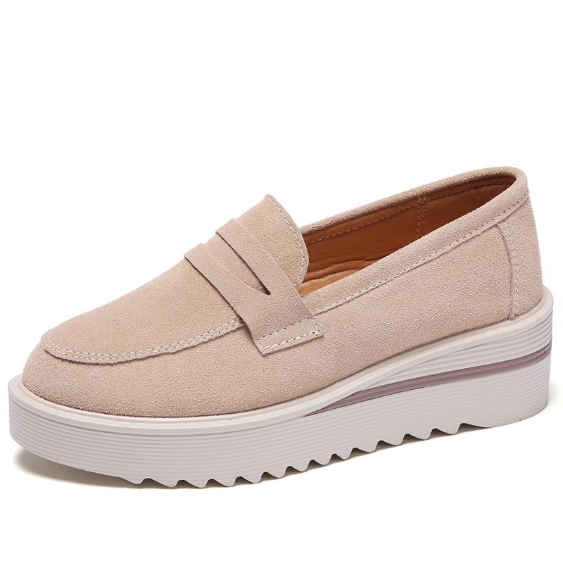 2024 Spring/Autumn Women s Korean Style Platform Loafers - Casual Slip-On Wedge Heel Shoes 41 бежевый