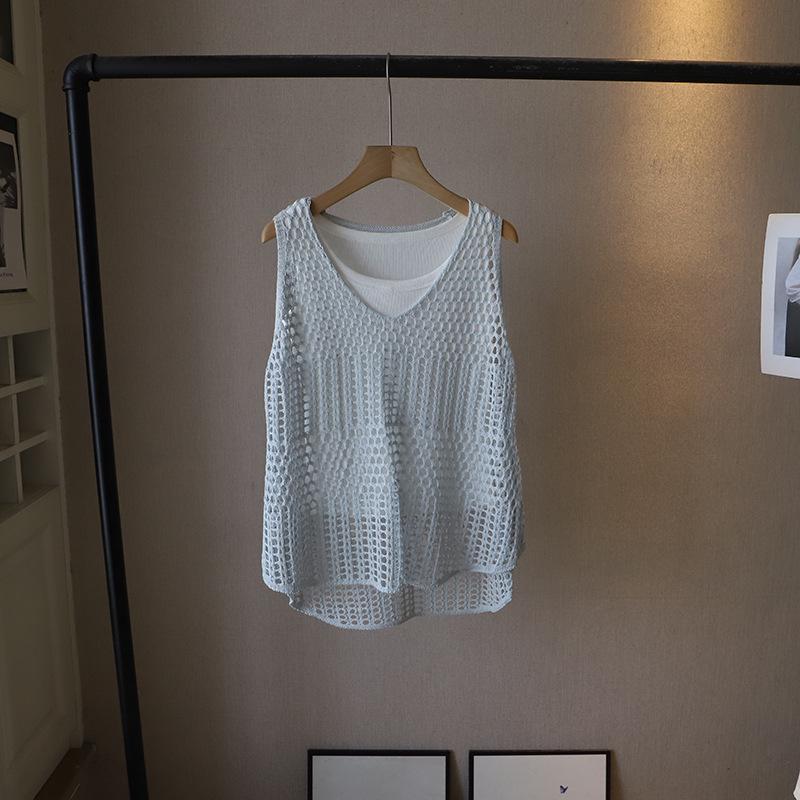 

Летний ажурный вязаный топ-майка в корейском стиле для женщин 2025 One Size