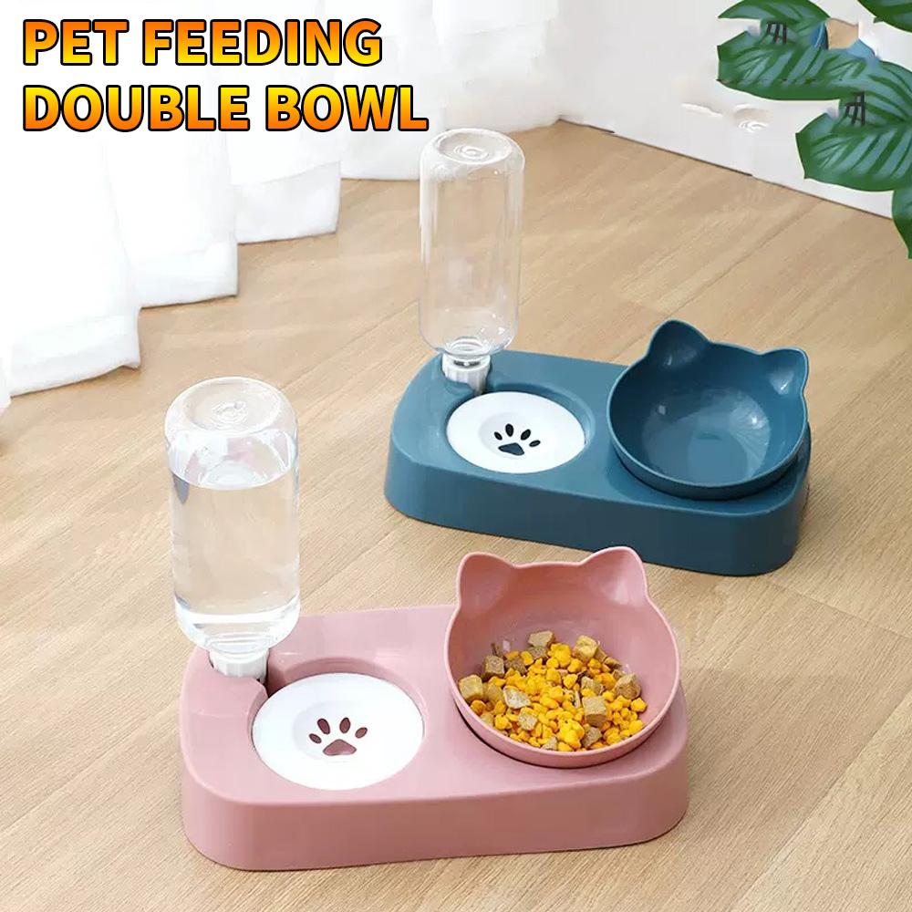 1 piece - Cat Bowl Double Bowl Dog Bowl Automatic Drinking Water for Dogs and Cats Feeding Double Bowl, Suitable for Pets