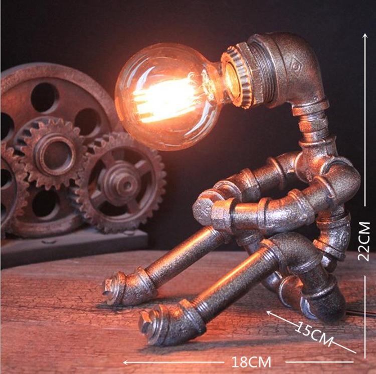

Iron Pipe Robot Table Lamp Bar Restaurant Living Room Bedroom Bedside Decorative Lighting Lamps EU plug