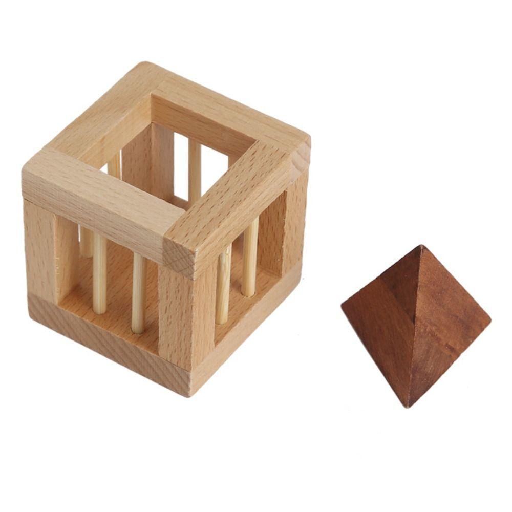 Cage Wooden Brain Teaser Puzzle Triangle Unlock Cage Apart Triangle Luban Lock  Teenager Gifts