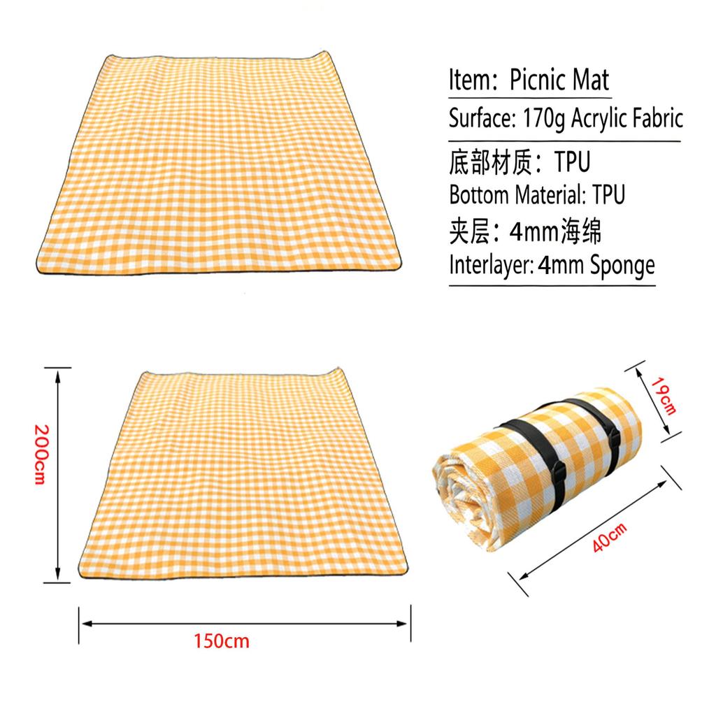 Portable Large Picnic Blanket Waterproof Sandproof Beach Mat, Sponge Outdoor Camping Mat, Large Lawn Mat for Park Beach Travel Hiking Family Gathering